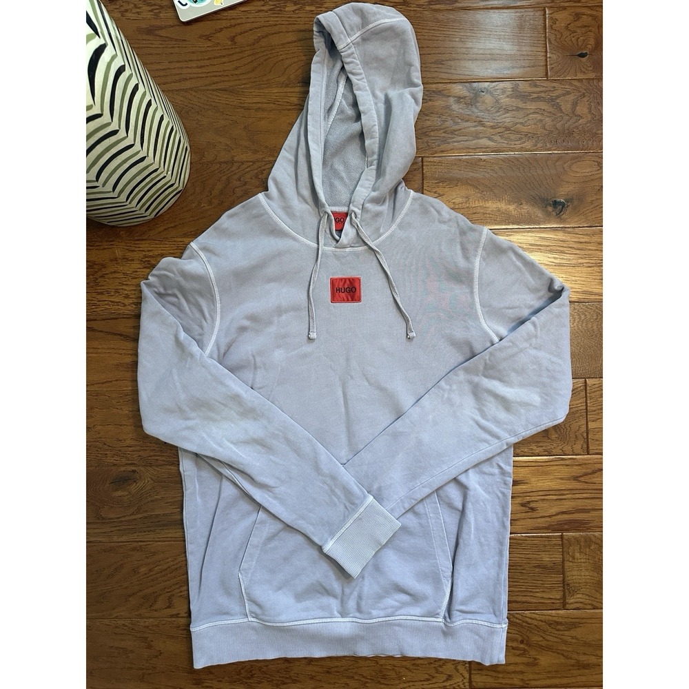 HUGO BOSS Mens XL Light Purple Red Patch Box Logo Pullover Hoodie Sweatshirt